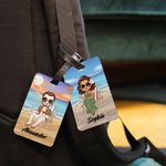 Personalisierte Himmel blau Sonnenuntergang Cartoon Charakter Gepäckanhänger mit Namen Reisezubehör Geburtstag Geschenk für Familie Freunde