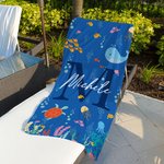 Asciugamano da spiaggia personalizzato in microfibra con iniziali e nome asciugatura rapida design a tema oceano regalo per viaggi estivi per bambini