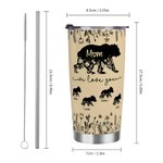 Personalized Cute Mom Bear 20 oz Tumbler with 1-12 Kid Bear Names and Straw Mother's Day Birthday Gift for Mom Grandma