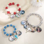 Bracciale commemorativo con cordone elastico personalizzata con foto e croce a forma di ali regalo di Natale religioso per cristiani