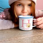 Personalized Cute Classic Winnie the Pooh 12 oz Enamel Mug with Name and Initial Back to School Birthday Gift for Family Kids