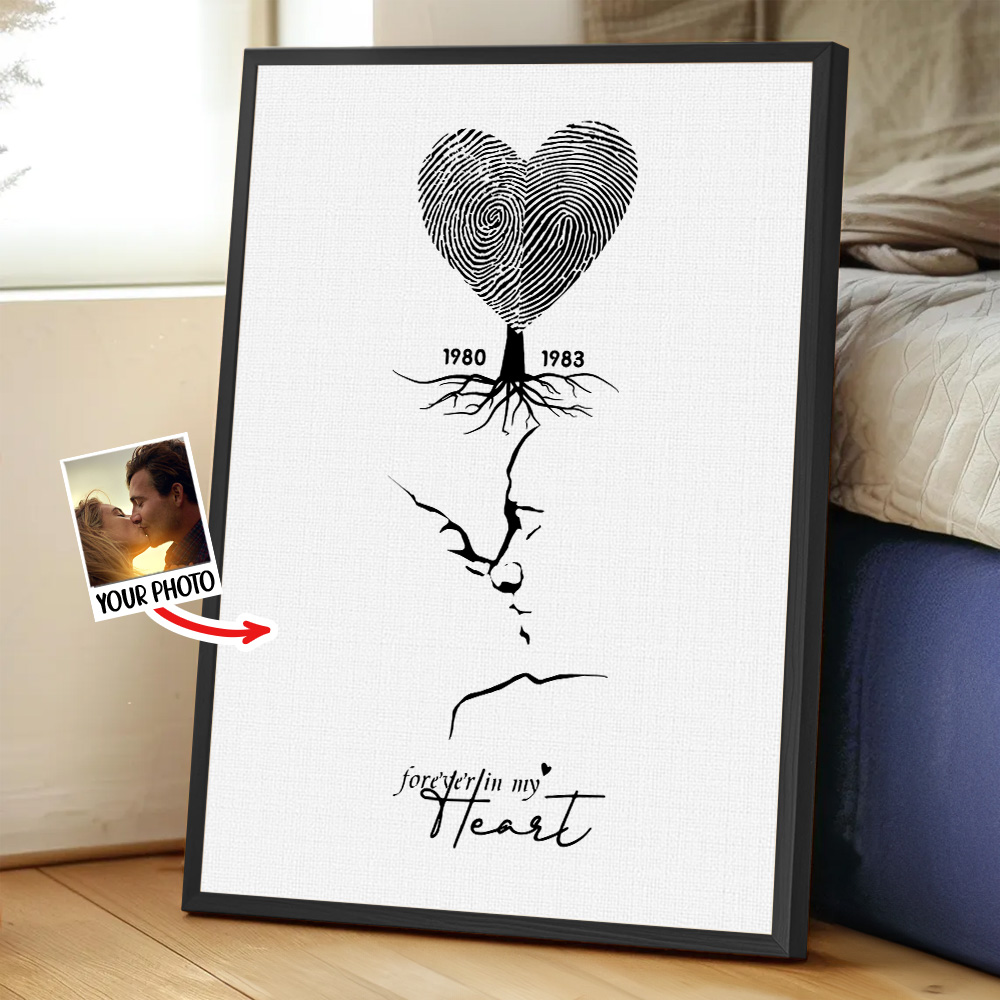 Poster en toile personnalisé avec empreintes de coeur, visage d'arbre, contours, sans cadre, décoration murale pour la Saint Valentin, cadeau d'anniversaire pour un couple.