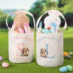 Personalized Cute Bunny Happy Easter Initial Design Reusable Bunny Ears Basket with Name Party Favor Easter Hunting Birthday Gift for Kids Family