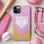 Personalized Ice Cream Cone Drip Baseball Double-Layer Phone Case for iPhone with Name and Number Birthday Gift for Baseball Lover