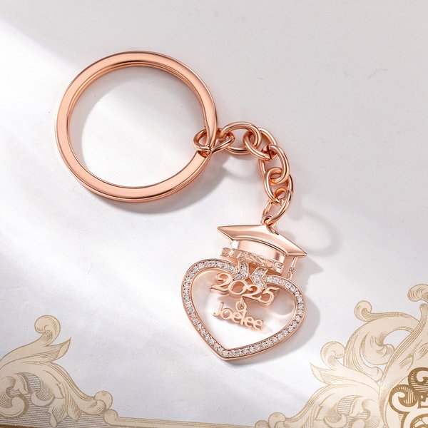 Personnalisé Zircon Heart-Shaped Graduation Cap Keychain with Name Charm Graduation Souvenir Backpack Accessories Gift for Graduates Classmates