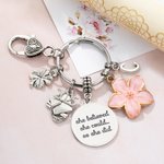 Personalized Pink Flower Clover Heart Lock Keychain with Initial Charm and She Believed She Could Disc Class of 2025 Graduation Gift for Graduates