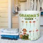 Personalized Garden Cartoon Collapsible Laundry Storage Basket with 1-12 Kid's Names and Handle Mother's Day Appreciation Gift for Grandma Mom
