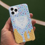 Personalized Ice Cream Cone Drip Baseball Double-Layer Phone Case for iPhone with Name and Number Birthday Gift for Baseball Lover