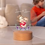 Personalized Cartoon Mom and Kid Birth Flower LED Night Light with Name and Wooden Base Birthday Home Decor Mother's Day Gift for Mom Grandma