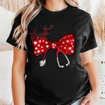 Personalized Multicolor Bow Stethoscope T-shirt Sweatshirt with Name Nurse Week Birthday Appreciation Gift for Nurse Doctor Medical Staff
