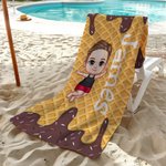 Toalla de playa personalizada con el nombre de un niño helado de dibujos animados Accesorios de verano Regalo de cumpleaños para niños Niñas