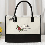 Personalized 12 Zodiac Floral Canvas Tote Bag with Name Portable Large Capacity Mother's Day Birthday Retirement Gifts for Her