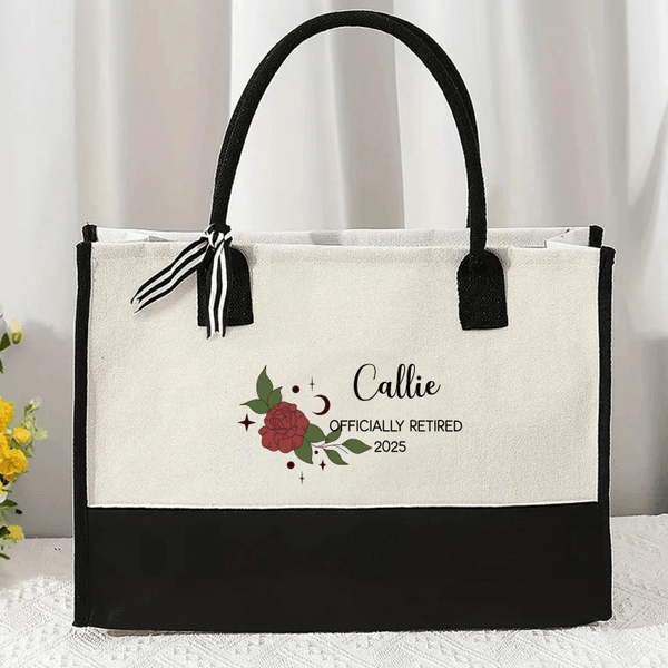 Personalised 12 Zodiac Floral Canvas Tote Bag with Name Portable Large Capacity Mother's Day Birthday Retirement Gifts for Her