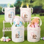 Personalized Cute Bunny Happy Easter Initial Design Reusable Bunny Ears Basket with Name Party Favor Easter Hunting Birthday Gift for Kids Family