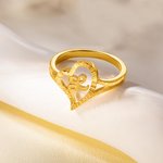 Personalised Gold Vintage Diamond Cut Slanted Heart Letter Ring with Initial Dainty Jewellery Birthday Anniversary Gift for Women