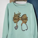 Personalized Multicolor Bow Stethoscope T-shirt Sweatshirt with Name Nurse Week Birthday Appreciation Gift for Nurse Doctor Medical Staff