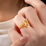 Personalised Gold Vintage Diamond Cut Slanted Heart Letter Ring with Initial Dainty Jewellery Birthday Anniversary Gift for Women