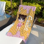 Toalla de playa personalizada con el nombre de un niño helado de dibujos animados Accesorios de verano Regalo de cumpleaños para niños Niñas