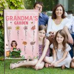 Personalized Mom's Garden Cartoon Character 1-12 Birth Flower Garden Flag with Kid's Names Yard Porch Decor Mother's Day Gift for Grandma Mom