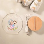Personalized Cartoon Mom and Kid Birth Flower LED Night Light with Name and Wooden Base Birthday Home Decor Mother's Day Gift for Mom Grandma