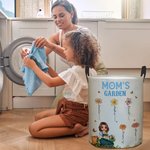 Personalized Garden Cartoon Collapsible Laundry Storage Basket with 1-12 Kid's Names and Handle Mother's Day Appreciation Gift for Grandma Mom