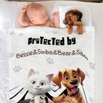 Personalisierte Mein Geschwisterchen hat Pfoten Cartoon Katze Hund weiche Decke mit Namen Zimmer Dekoration Geburtstag Baby Dusche Geschenk für Baby
