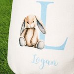Personalized Cute Bunny Happy Easter Initial Design Reusable Bunny Ears Basket with Name Party Favor Easter Hunting Birthday Gift for Kids Family