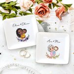 Personalizada de dibujos animados de mamá y el niño de nacimiento de flores de cerámica baratija joyería plato con nombre de cumpleaños Día de la Madre de regalo para la mamá abuela