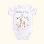 Personalized 100% Cotton Our First Mother's Day Flower Ring Rabbit Cartoon Style Baby Onesie with Name Gift for Mother New Born
