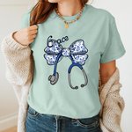 Personalized Multicolor Bow Stethoscope T-shirt Sweatshirt with Name Nurse Week Birthday Appreciation Gift for Nurse Doctor Medical Staff