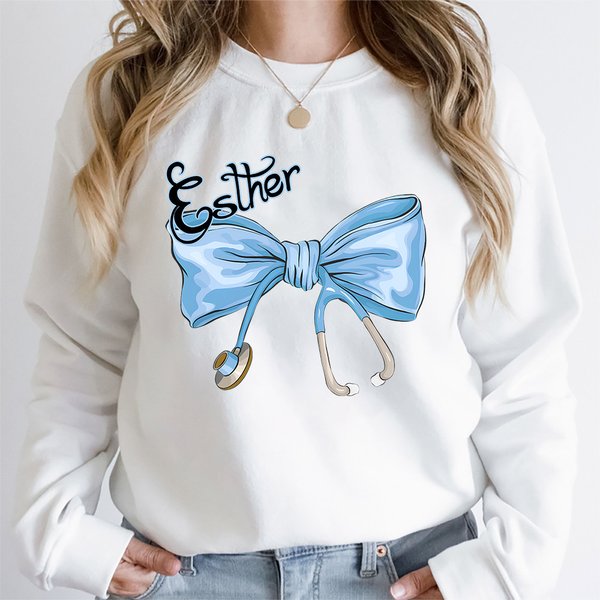 Personalized Multicolor Bow Stethoscope T-shirt Sweatshirt with Name Nurse Week Birthday Appreciation Gift for Nurse Doctor Medical Staff