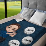 Personalized Cartoon Golf Player Design Soft Throw Blanket with Title and 1-12 Names Home Decor Birthday Gift for Family Golf Enthusiasts