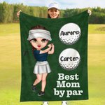 Personalized Cartoon Golf Player Design Soft Throw Blanket with Title and 1-12 Names Home Decor Birthday Gift for Family Golf Enthusiasts