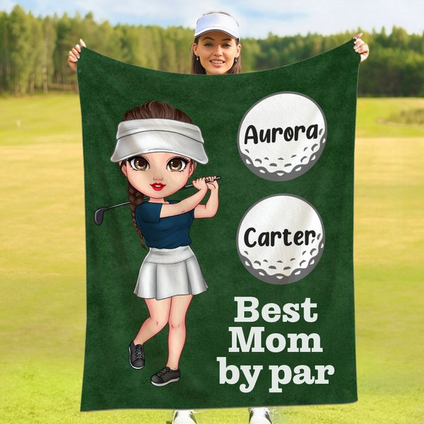 Personalized Cartoon Golf Player Design Soft Throw Blanket with Title and 1-12 Names Home Decor Birthday Gift for Family Golf Enthusiasts