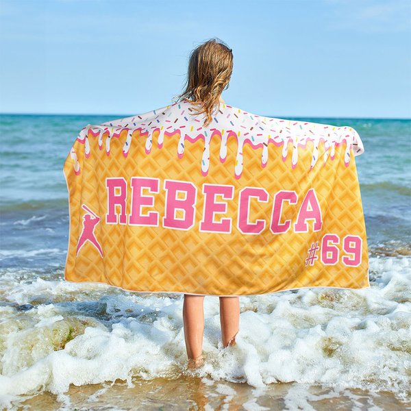 Personalized Ice Cream Drip Quick Dry Beach Towel with Name Summer Vacation Accessory Birthday Gift for Baseball Mom Lover