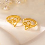 Personalised Gold Vintage Diamond Cut Slanted Heart Letter Ring with Initial Dainty Jewellery Birthday Anniversary Gift for Women