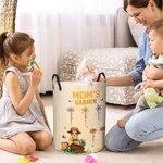 Personalized Garden Cartoon Collapsible Laundry Storage Basket with 1-12 Kid's Names and Handle Mother's Day Appreciation Gift for Grandma Mom