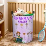 Personalized Garden Cartoon Collapsible Laundry Storage Basket with 1-12 Kid's Names and Handle Mother's Day Appreciation Gift for Grandma Mom