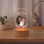 Personalized Cartoon Mom and Kid Birth Flower LED Night Light with Name and Wooden Base Birthday Home Decor Mother's Day Gift for Mom Grandma