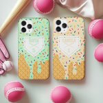 Personalized Ice Cream Cone Drip Baseball Double-Layer Phone Case for iPhone with Name and Number Birthday Gift for Baseball Lover