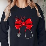 Personalized Multicolor Bow Stethoscope T-shirt Sweatshirt with Name Nurse Week Birthday Appreciation Gift for Nurse Doctor Medical Staff