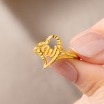 Personalised Gold Vintage Diamond Cut Slanted Heart Letter Ring with Initial Dainty Jewellery Birthday Anniversary Gift for Women
