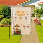 Personalized Mom's Garden Cartoon Character 1-12 Birth Flower Garden Flag with Kid's Names Yard Porch Decor Mother's Day Gift for Grandma Mom