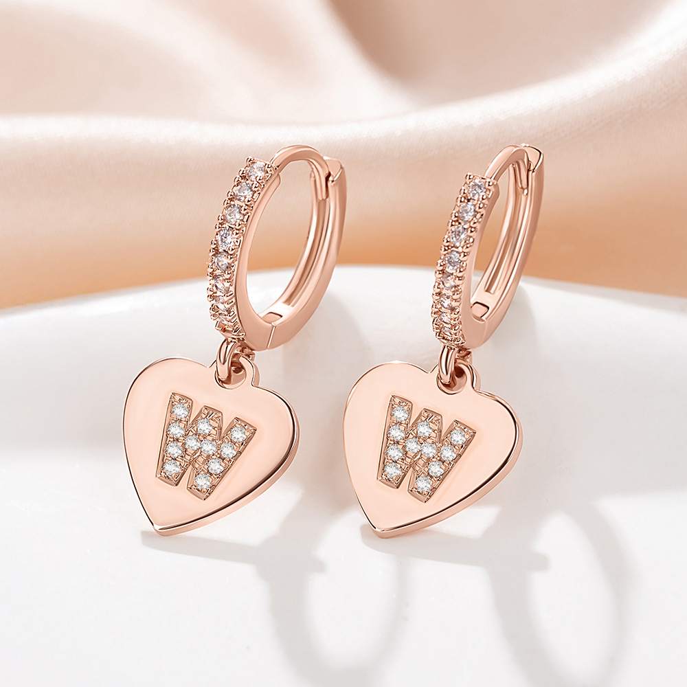 Boucles d'oreilles personnalisées en forme de coeur avec zircon Cadeau de fête des mères Anniversaire pour elle