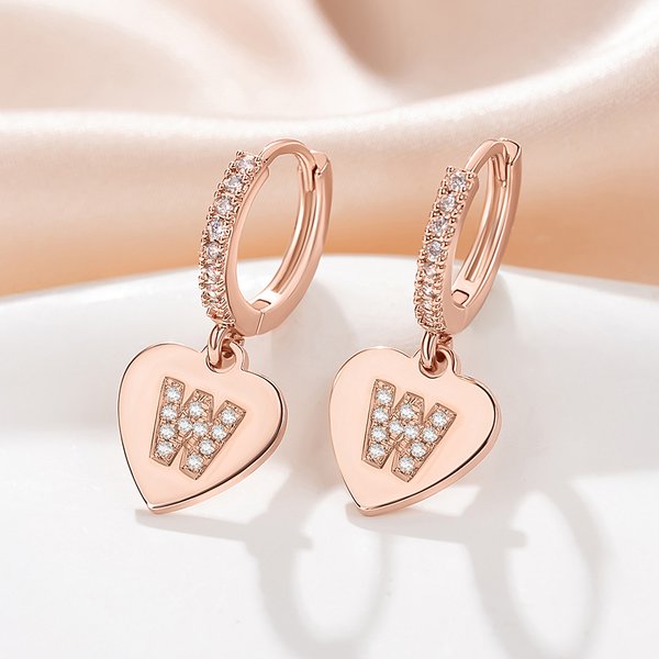 Personalised Dainty Retro Heart-shape Initial Earrings with Zircon Mother's Day Anniversary Birthday Gift for Her