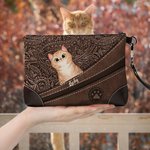 Personalizada Vintage Cartoon 1-5 Perros Gatos Cartera de cuero con cremallera Cartera con nombres Bolsa de embrague portátil Regalo de cumpleaños para los dueños de mascotas amantes