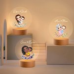 Personalized Cartoon Mom and Kid Birth Flower LED Night Light with Name and Wooden Base Birthday Home Decor Mother's Day Gift for Mom Grandma