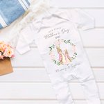 Personalized 100% Cotton Our First Mother's Day Flower Ring Rabbit Cartoon Style Baby Onesie with Name Gift for Mother New Born