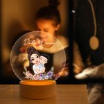 Personalized Cartoon Mom and Kid Birth Flower LED Night Light with Name and Wooden Base Birthday Home Decor Mother's Day Gift for Mom Grandma
