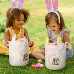 Personalized Cute Bunny Happy Easter Initial Design Reusable Bunny Ears Basket with Name Party Favor Easter Hunting Birthday Gift for Kids Family